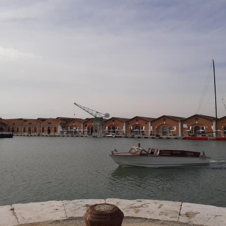 A taxi boat in the Arsenale area in Venice Italy