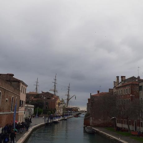 The sight of Amerigo Vespucci sailboat in Venice