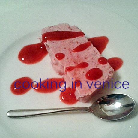 Very appetizing slice of a strawberry parfait