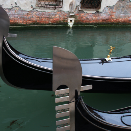 The charming gondolas along the canals in Venice